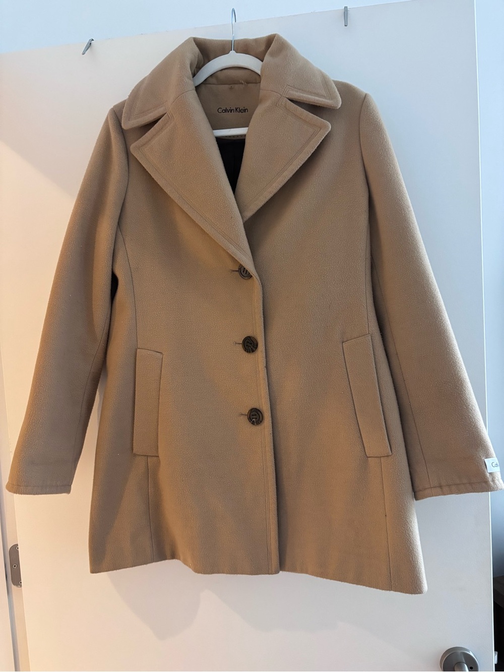 Calvin Klein Camel  Pea Coat with Notch Lapel